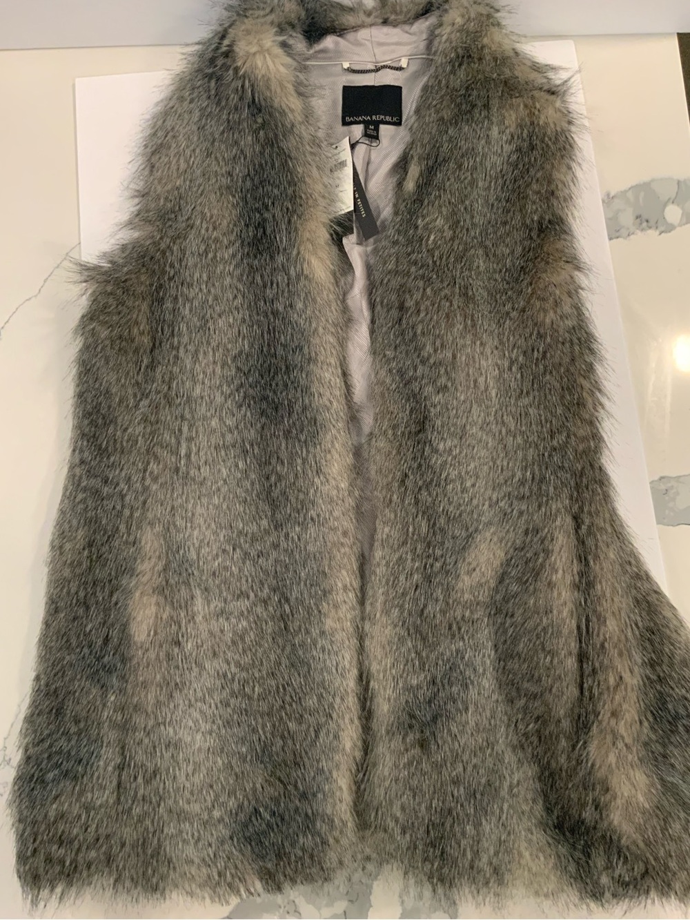 Banana Republic Silver-Gray Faux Fur Vest